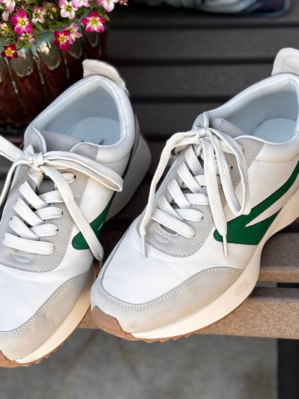 Women’s Cream and Green Retro Trainer Sneakers - Picture 3 of 6